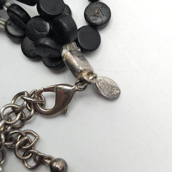 Black Multi-Strand Wood Bead Necklace Shell-Inlaid Pendant By Chicos - Picture 4 of 5